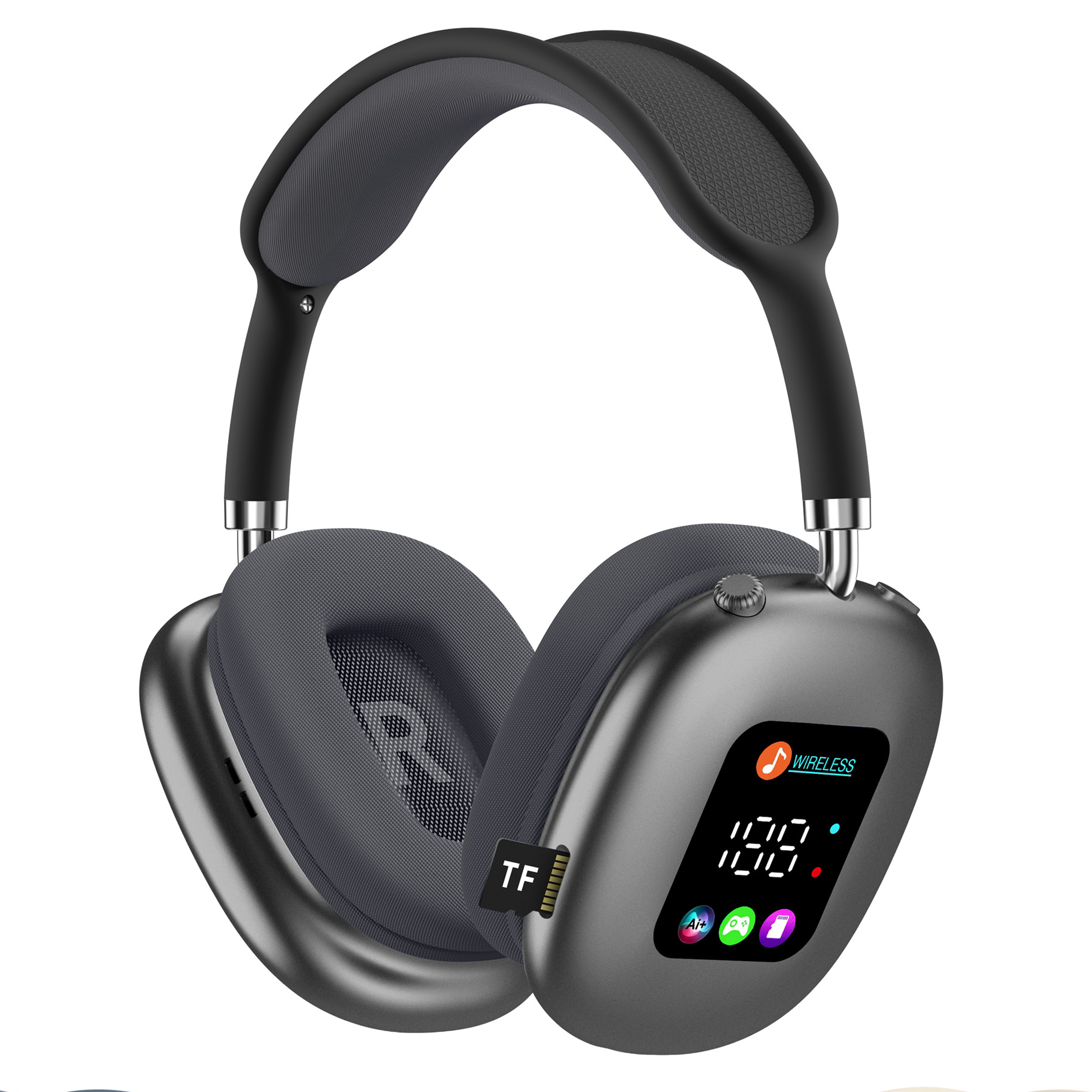 Wireless Bluetooth Headphones with RGB Digital Display & Card Reader - AKZ MAX600