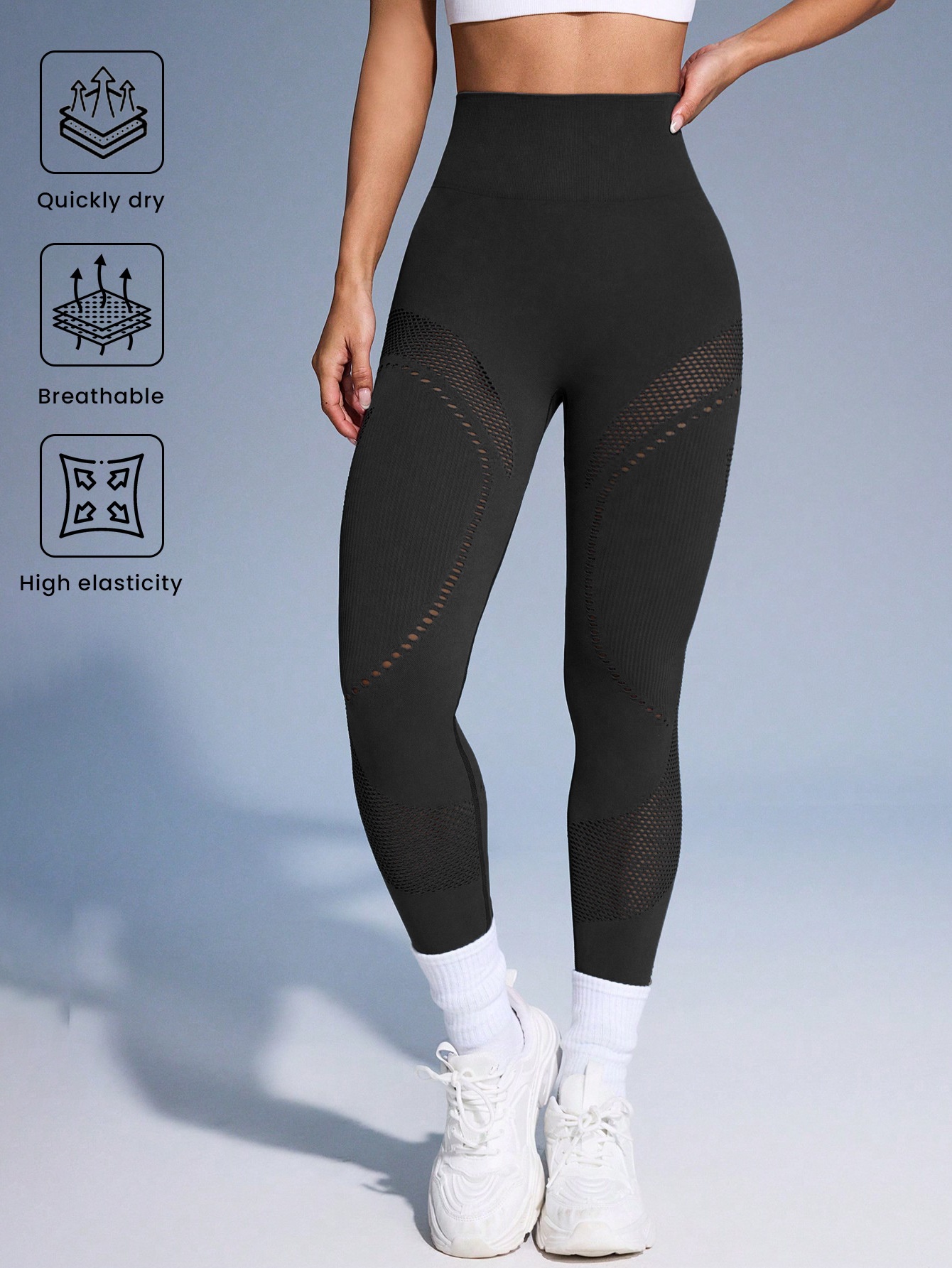 High-Waisted Hollow-Out Breathable Yoga Pants for Women with a Slimming Hip-Shaping Fit