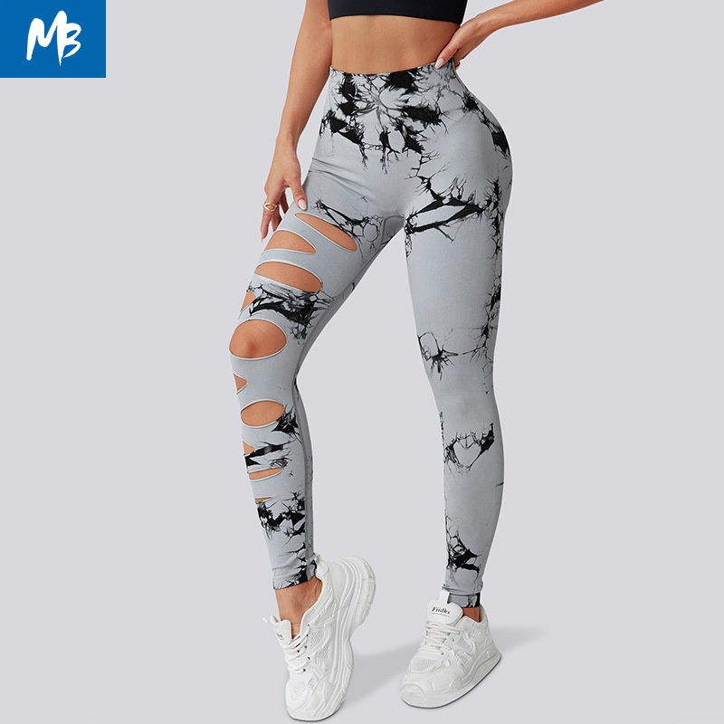 Pantalones de yoga de talle alto que estilizan la figura, con función de secado rápido y un sexy detalle rasgado para mujer.