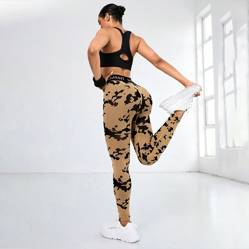 Leggings de yoga de camuflaje de talle alto para mujer con ajuste en forma de S de secado rápido.