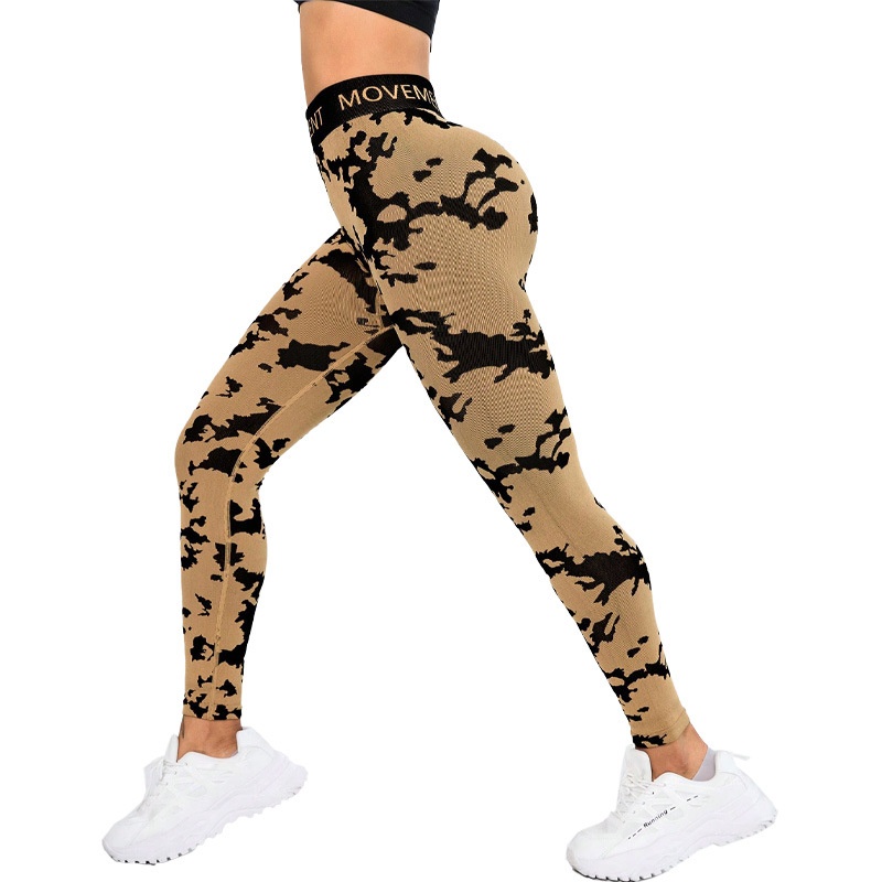 Leggings de yoga de camuflaje de talle alto para mujer con ajuste en forma de S de secado rápido.