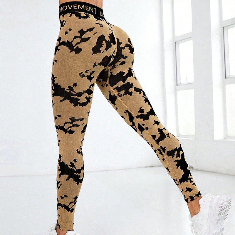 Leggings de yoga de camuflaje de talle alto para mujer con ajuste en forma de S de secado rápido.