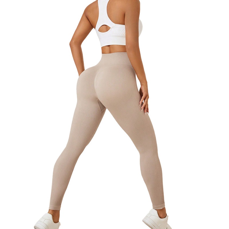 Gerippte, hochgeschnittene, figurformende Yoga-Leggings für Damen mit schnelltrocknender Wirkung