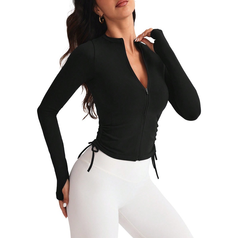 Slim Fit S-Shape Drawstring Casual Yoga Jacket for Women with Quick-Dry Function