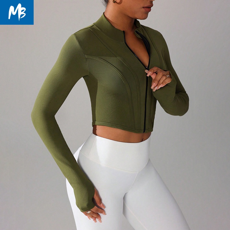 Slimming Zip-Up Long-Sleeve Yoga Jacket for Women with Breathable S-Shape Fit