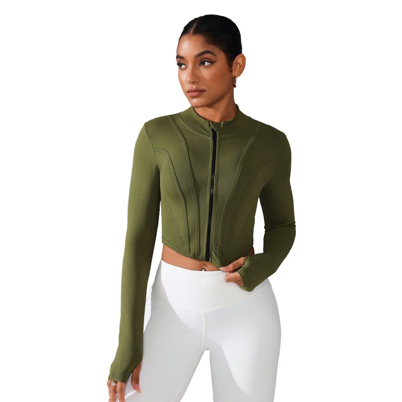 Slimming Zip-Up Long-Sleeve Yoga Jacket for Women with Breathable S-Shape Fit