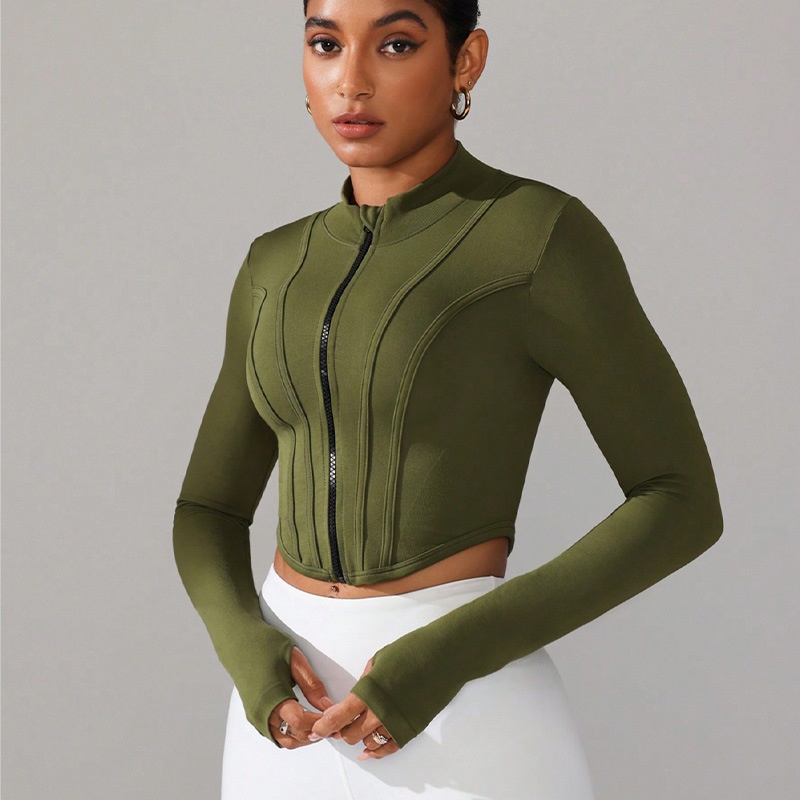 Slimming Zip-Up Long-Sleeve Yoga Jacket for Women with Breathable S-Shape Fit