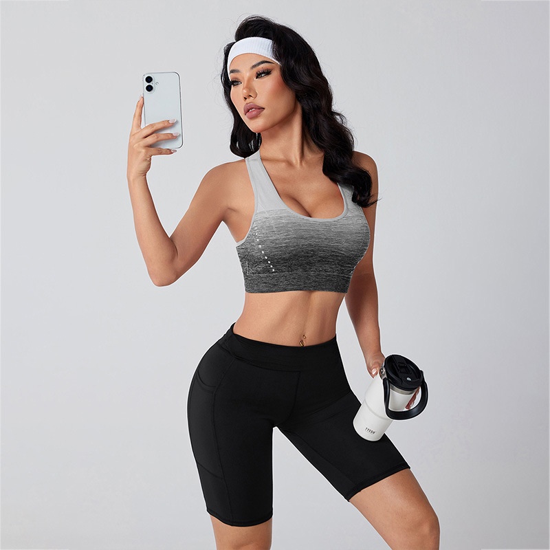Shock-Absorbing Racerback Slimming Sports Bra for Women with Moisture-Wicking Gradient Style