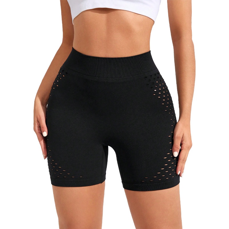 Pantalones cortos de yoga transpirables de malla de talle alto para mujer con un ajuste estilizado en forma de S.