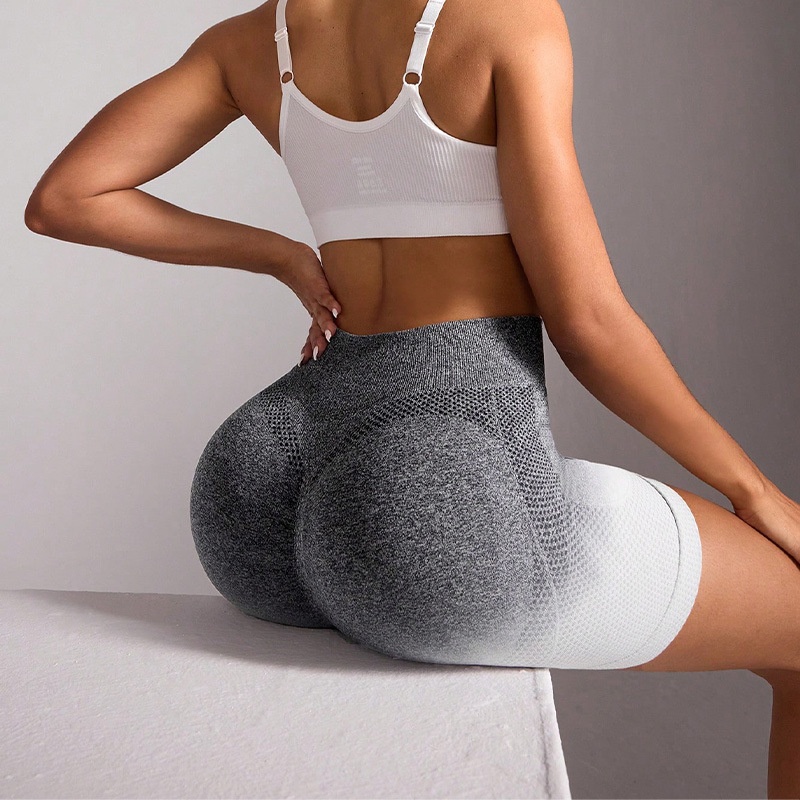 Hochgeschnittene Yoga-Shorts mit Farbverlauf für Damen mit figurformender, schnelltrocknender Passform
