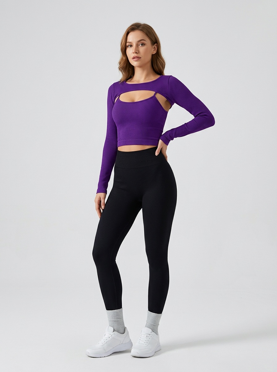 Slimming Two-Piece Sun Protection Yoga Top Set with Thumbholes for Women