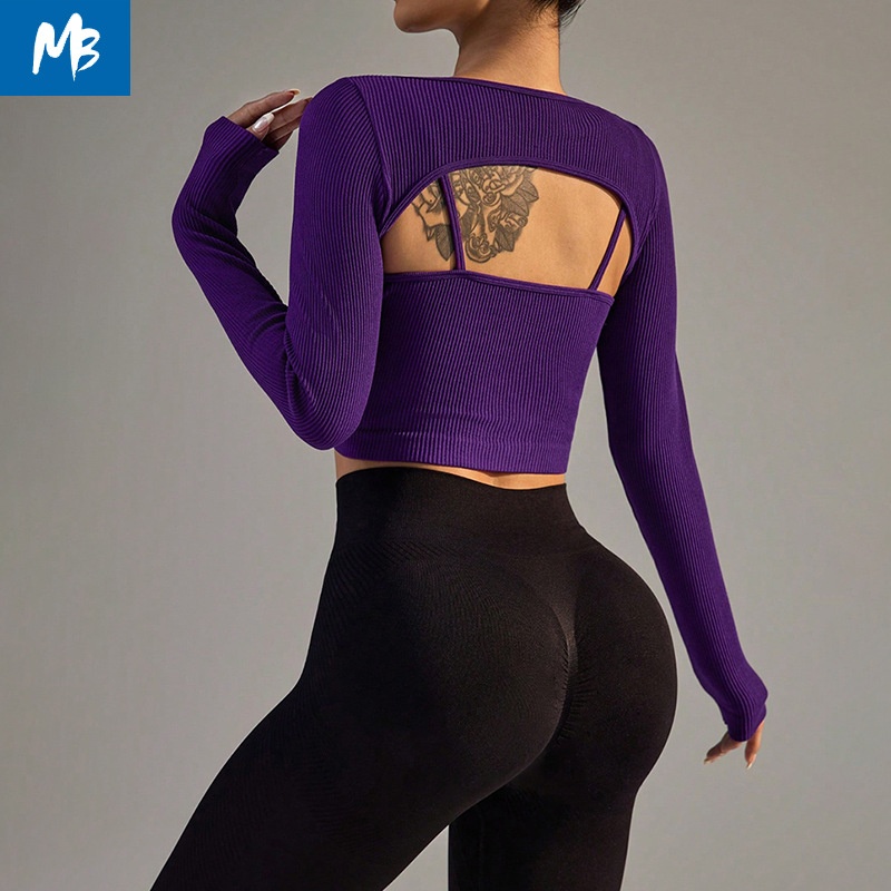 Slimming Two-Piece Sun Protection Yoga Top Set with Thumbholes for Women