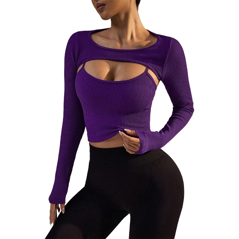 Slimming Two-Piece Sun Protection Yoga Top Set with Thumbholes for Women