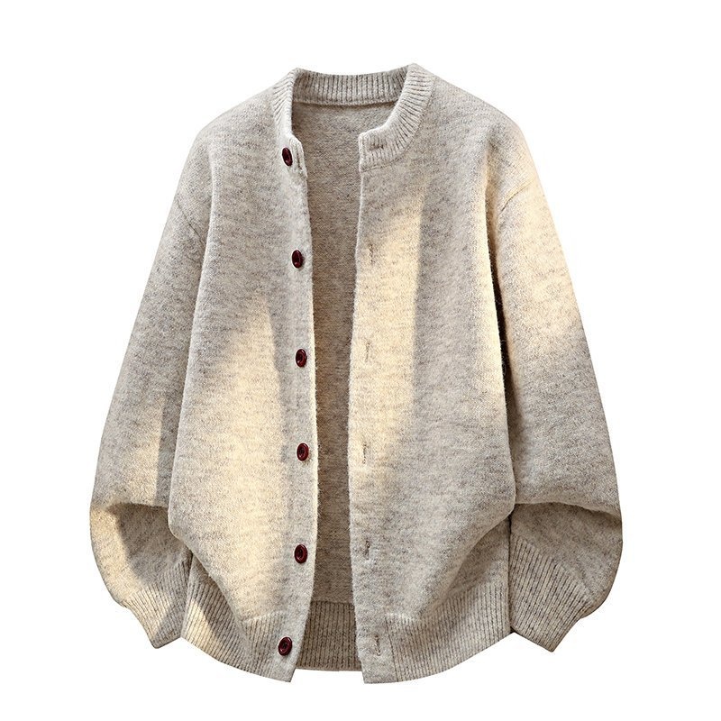 Oversized Crewneck Button-Front Knit Cardigan Sweater