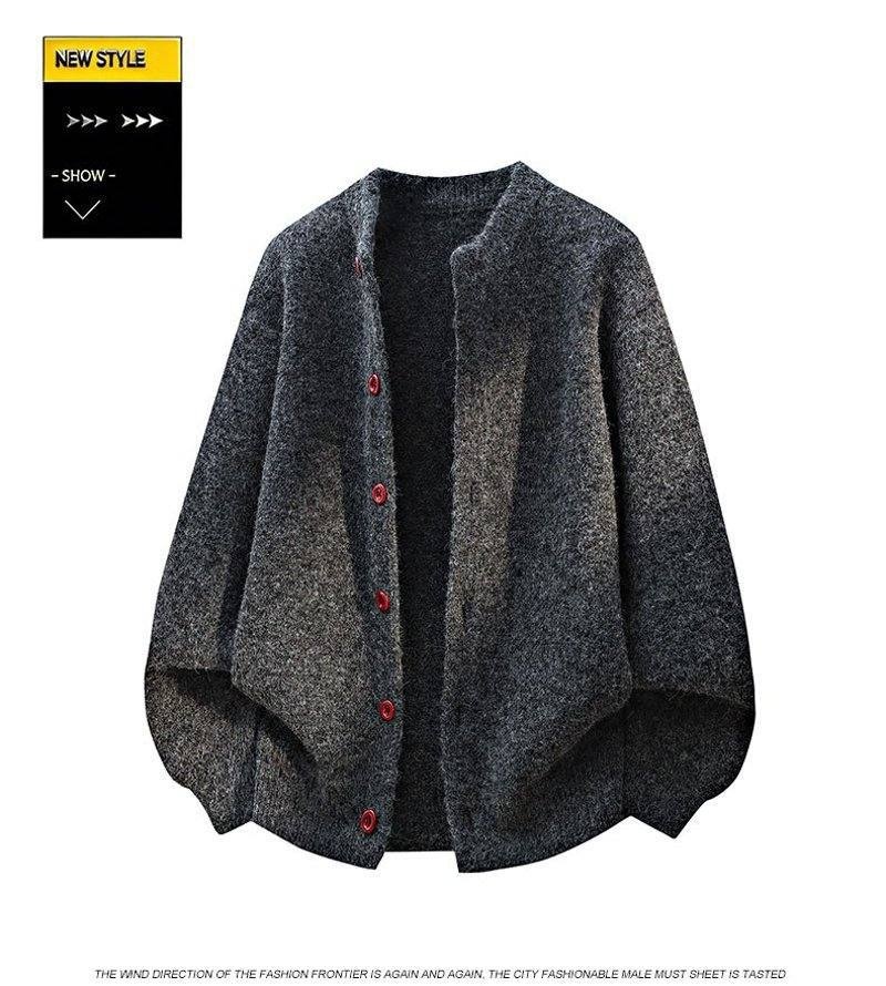 Oversized Crewneck Button-Front Knit Cardigan Sweater