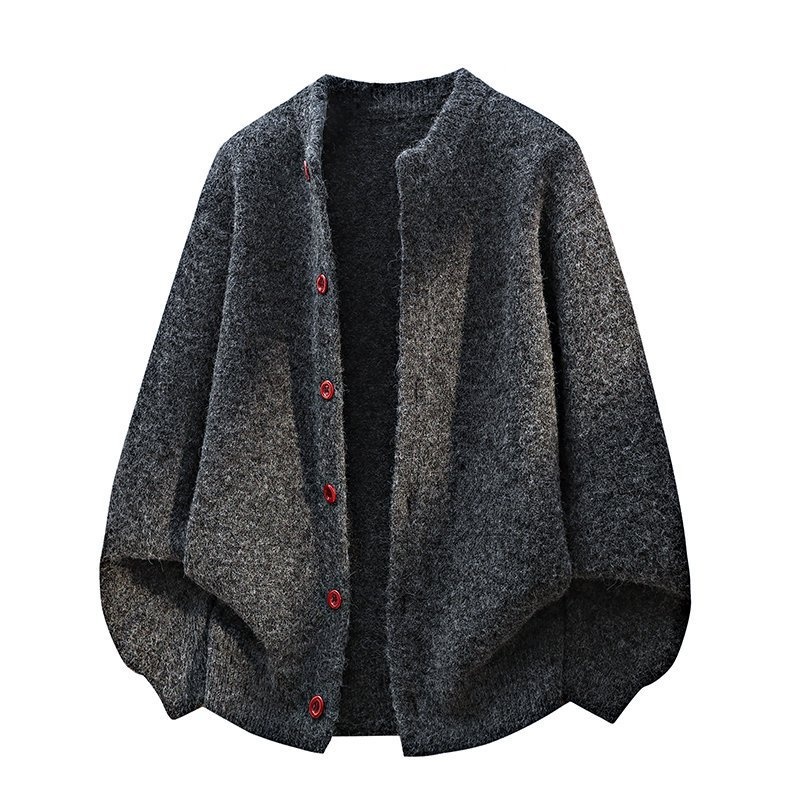 Oversized Crewneck Button-Front Knit Cardigan Sweater