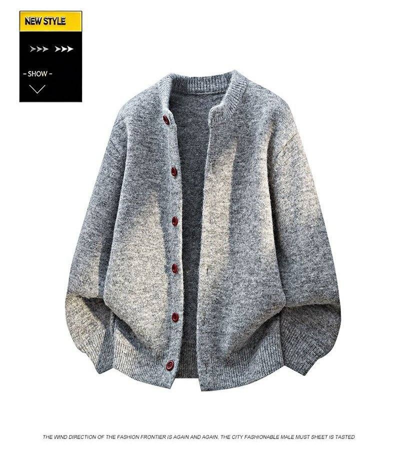 Oversized Crewneck Button-Front Knit Cardigan Sweater