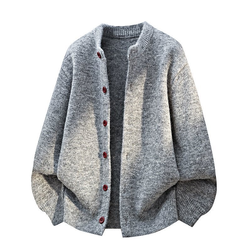 Oversized Crewneck Button-Front Knit Cardigan Sweater