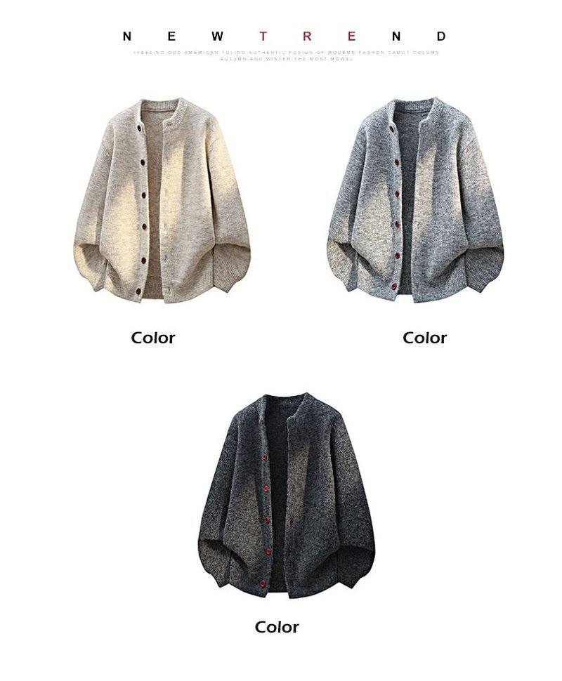 Oversized Crewneck Button-Front Knit Cardigan Sweater