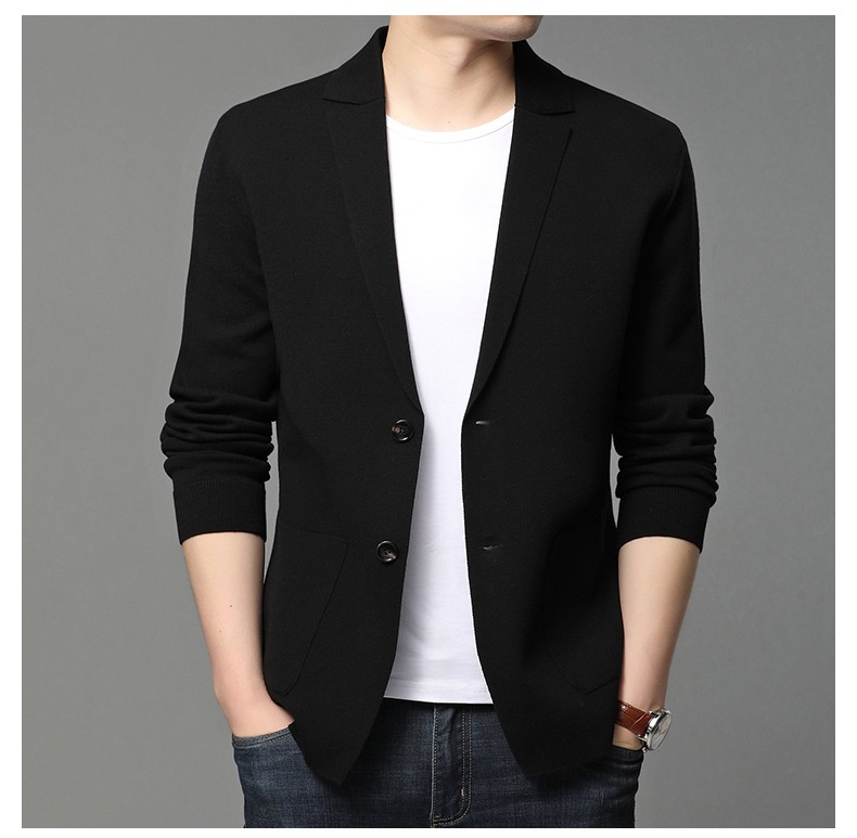 Men's Knit Blazer Lapel Two-Button Cardigan Jacket