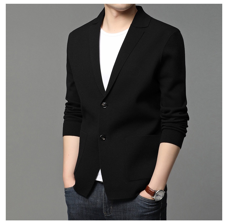 Men's Knit Blazer Lapel Two-Button Cardigan Jacket