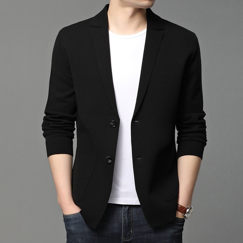 Men's Knit Blazer Lapel Two-Button Cardigan Jacket
