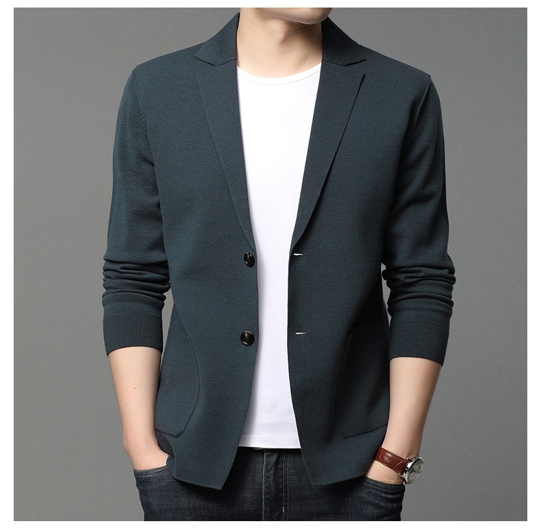 Men's Knit Blazer Lapel Two-Button Cardigan Jacket