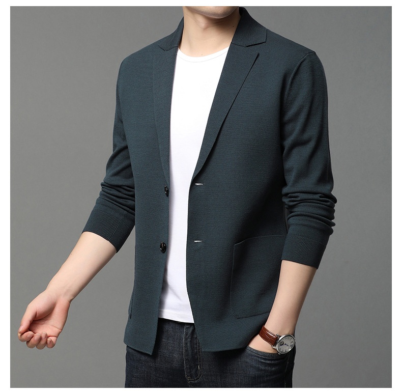 Men's Knit Blazer Lapel Two-Button Cardigan Jacket