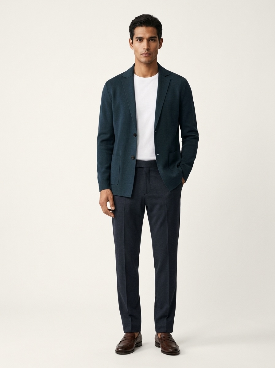 Men's Knit Blazer Lapel Two-Button Cardigan Jacket