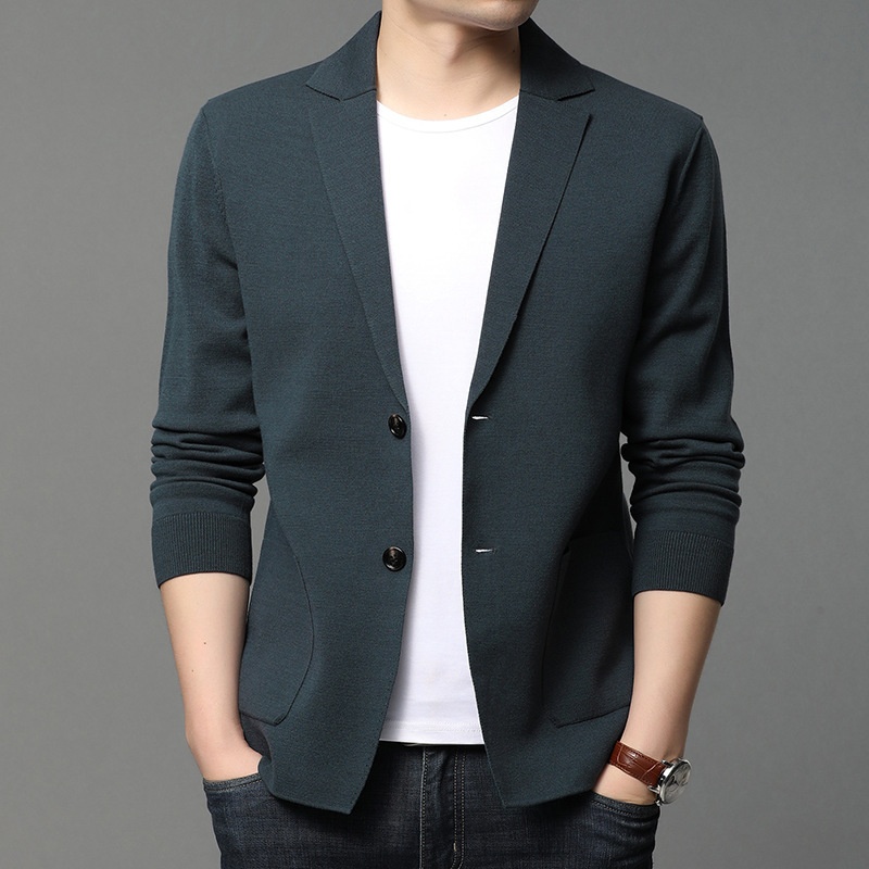 Men's Knit Blazer Lapel Two-Button Cardigan Jacket