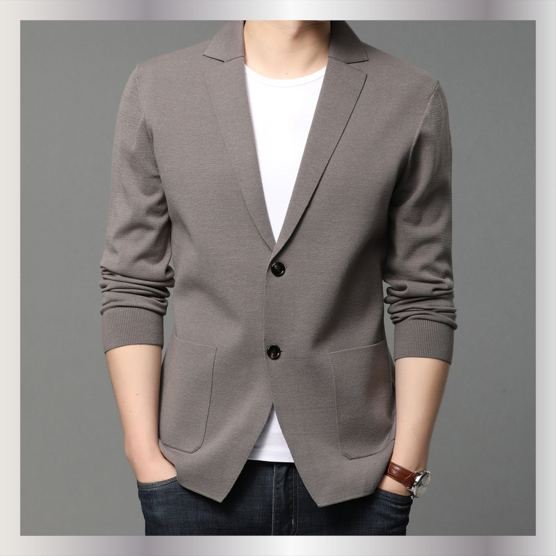 Men's Knit Blazer Lapel Two-Button Cardigan Jacket