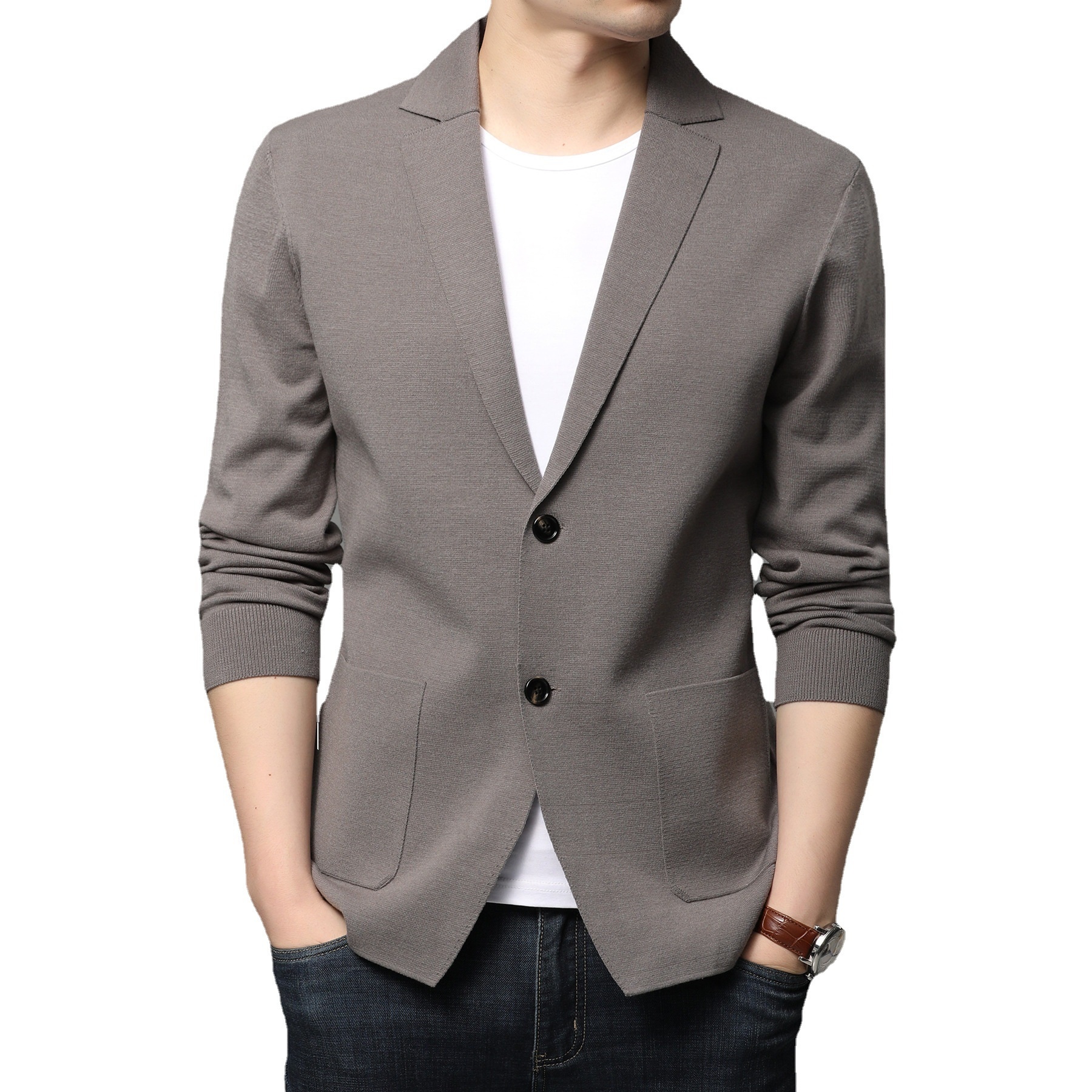 Men's Knit Blazer Lapel Two-Button Cardigan Jacket