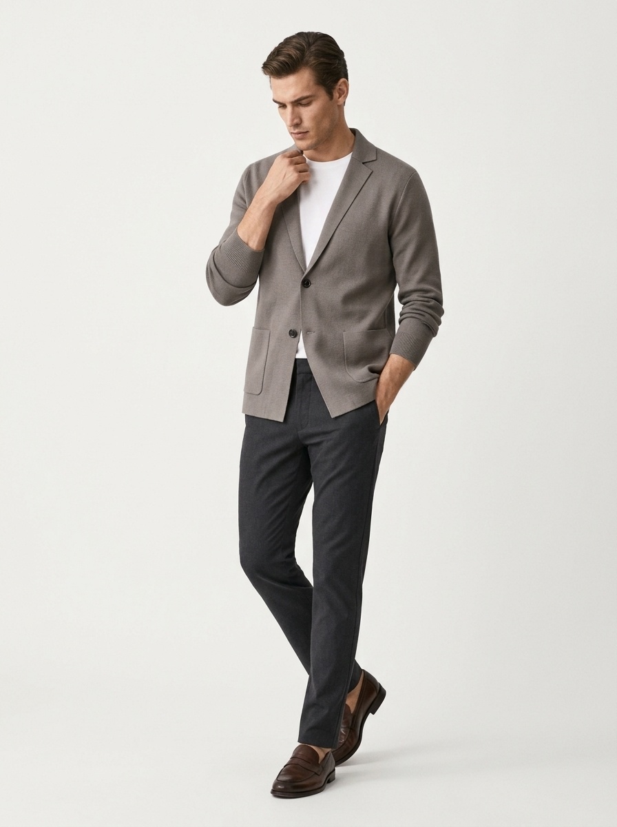 Men's Knit Blazer Lapel Two-Button Cardigan Jacket