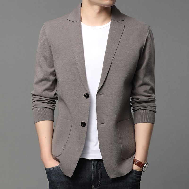 Men's Knit Blazer Lapel Two-Button Cardigan Jacket