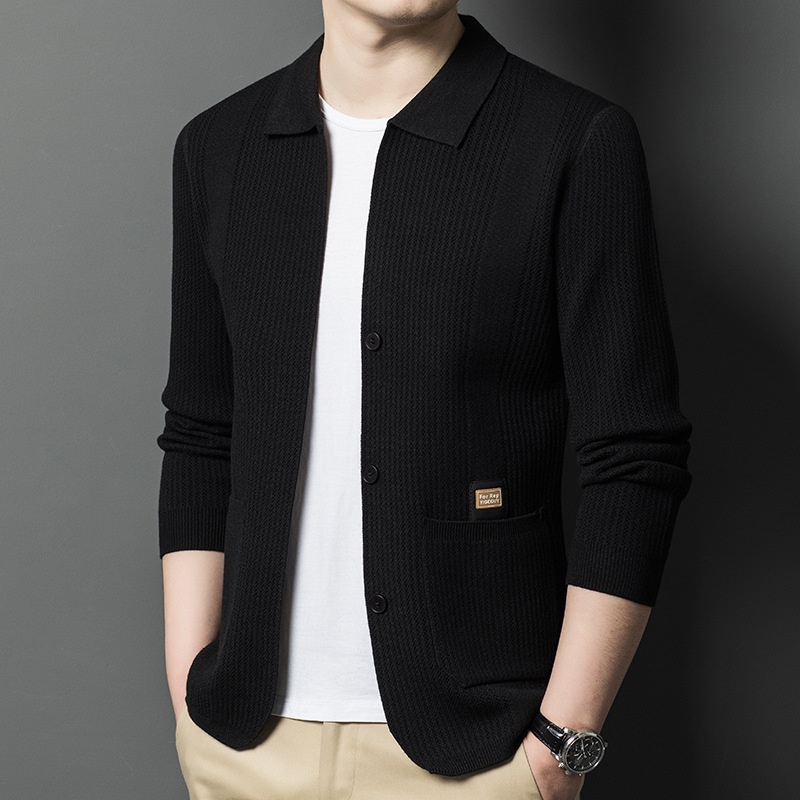 Men's Button Up Collared Knit Cardigan Sweater