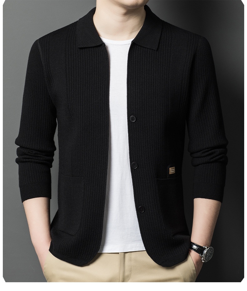 Men's Button Up Collared Knit Cardigan Sweater