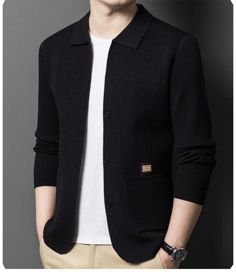 Men's Button Up Collared Knit Cardigan Sweater