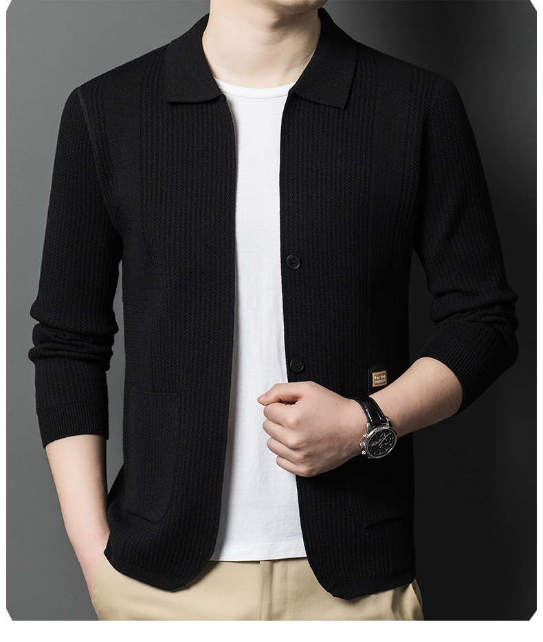 Men's Button Up Collared Knit Cardigan Sweater