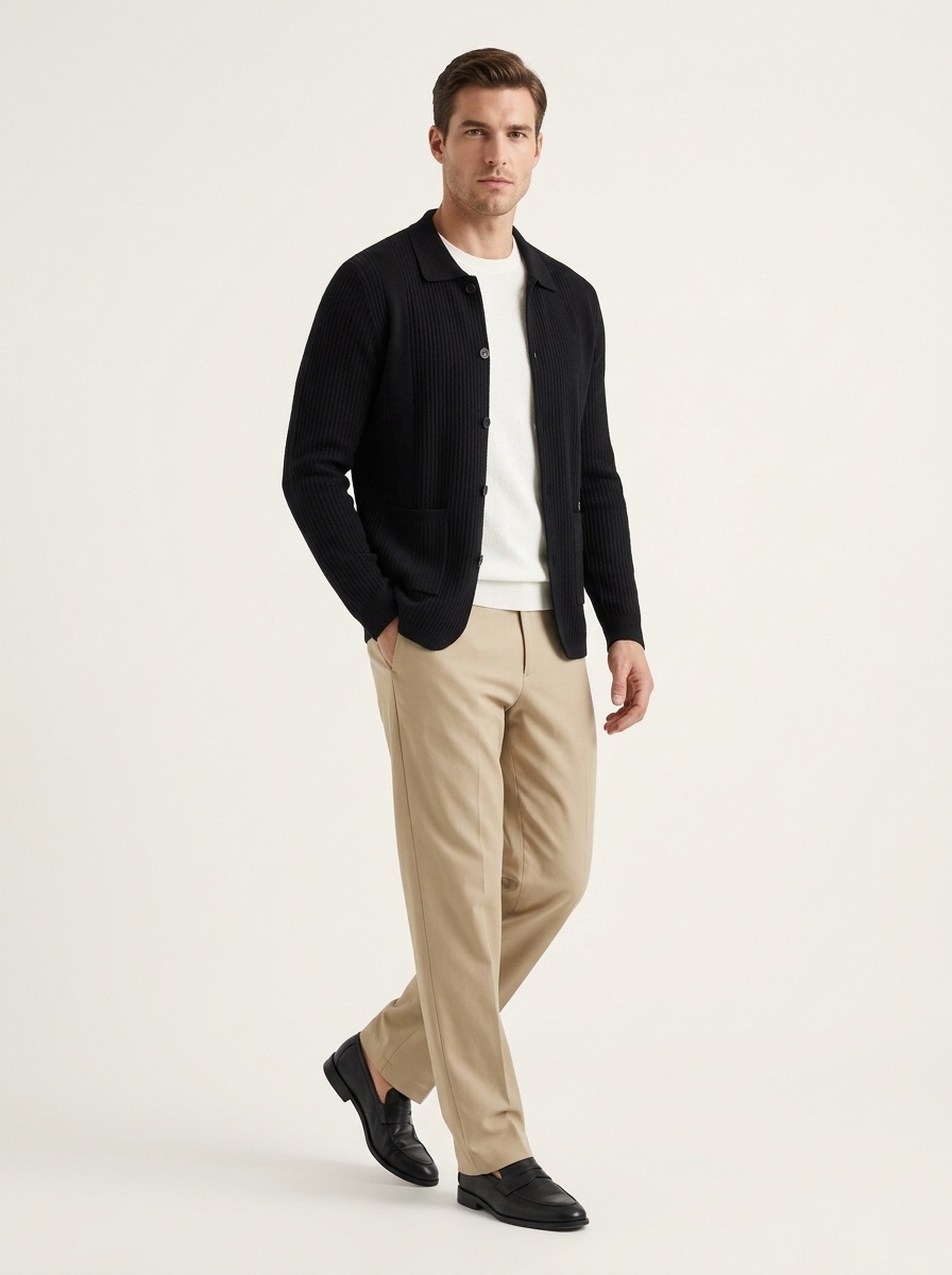 Men's Button Up Collared Knit Cardigan Sweater