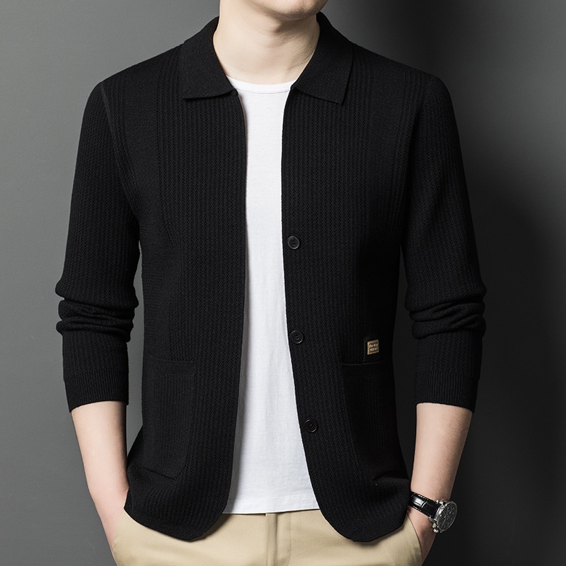 Men's Button Up Collared Knit Cardigan Sweater
