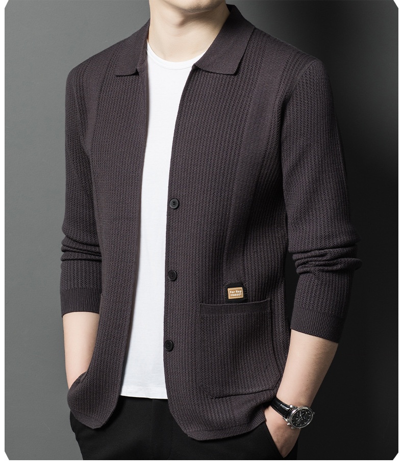 Men's Button Up Collared Knit Cardigan Sweater