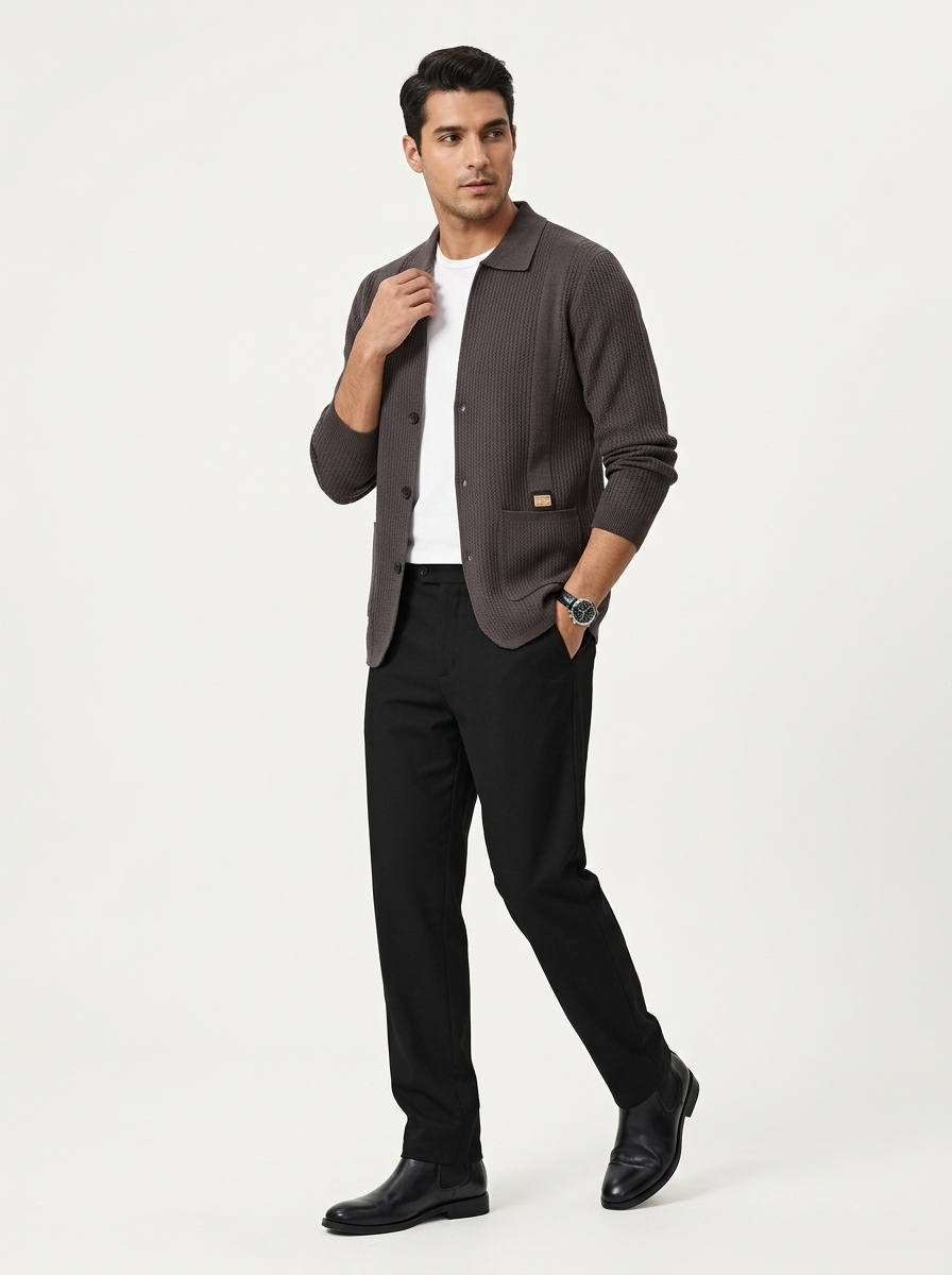 Men's Button Up Collared Knit Cardigan Sweater