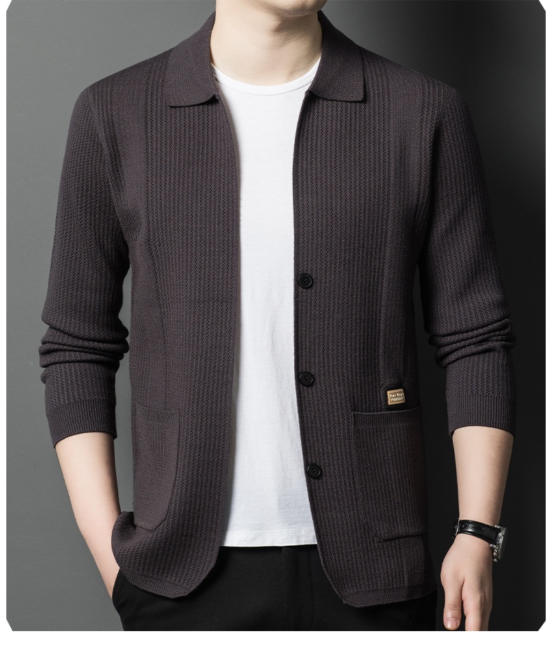 Men's Button Up Collared Knit Cardigan Sweater