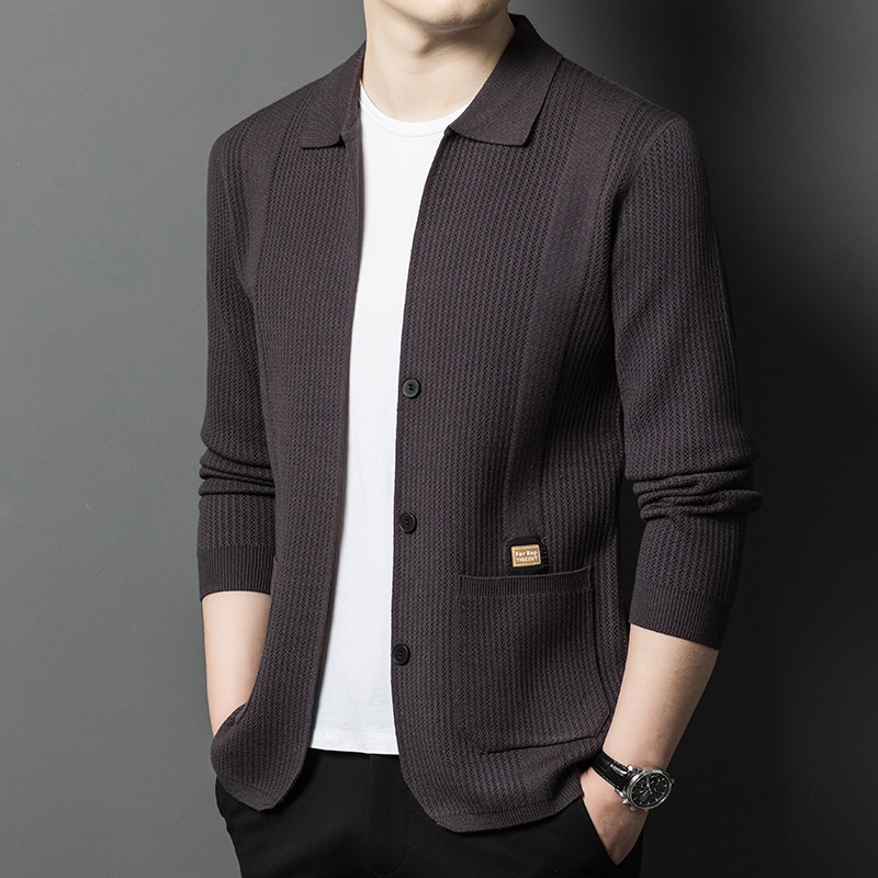 Men's Button Up Collared Knit Cardigan Sweater
