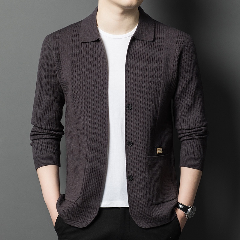 Men's Button Up Collared Knit Cardigan Sweater