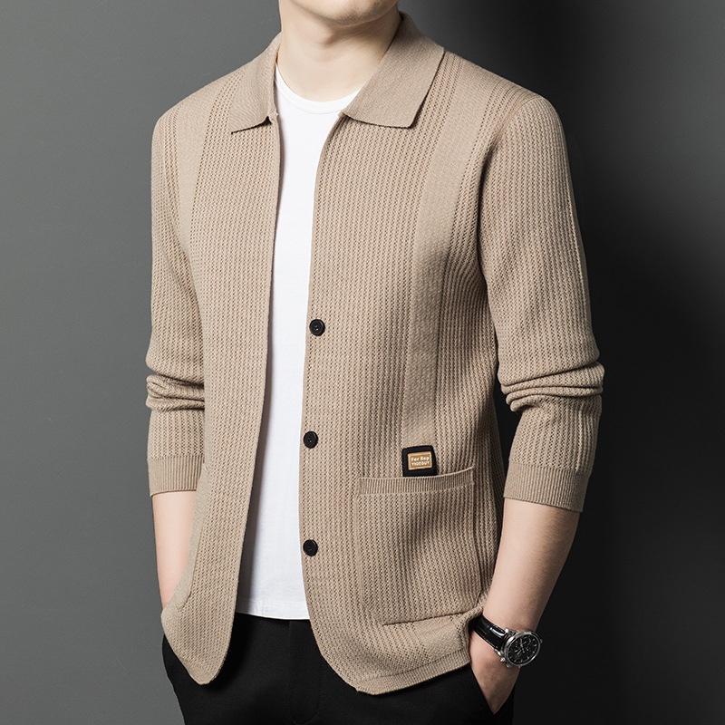 Men's Button Up Collared Knit Cardigan Sweater