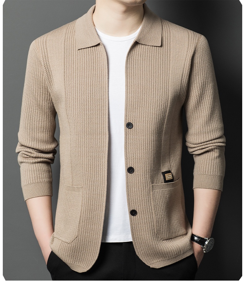 Men's Button Up Collared Knit Cardigan Sweater