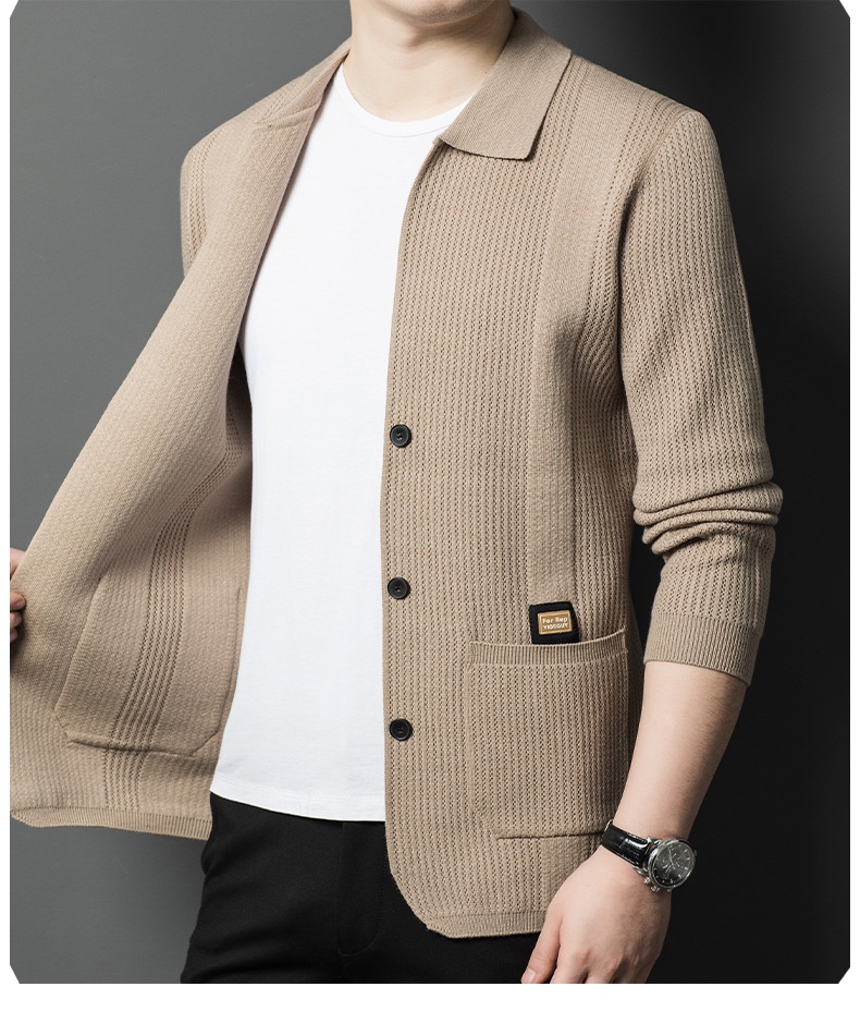 Men's Button Up Collared Knit Cardigan Sweater