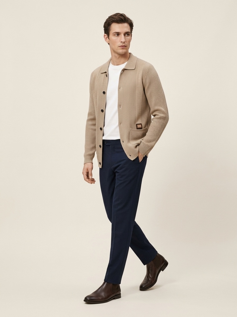 Men's Button Up Collared Knit Cardigan Sweater