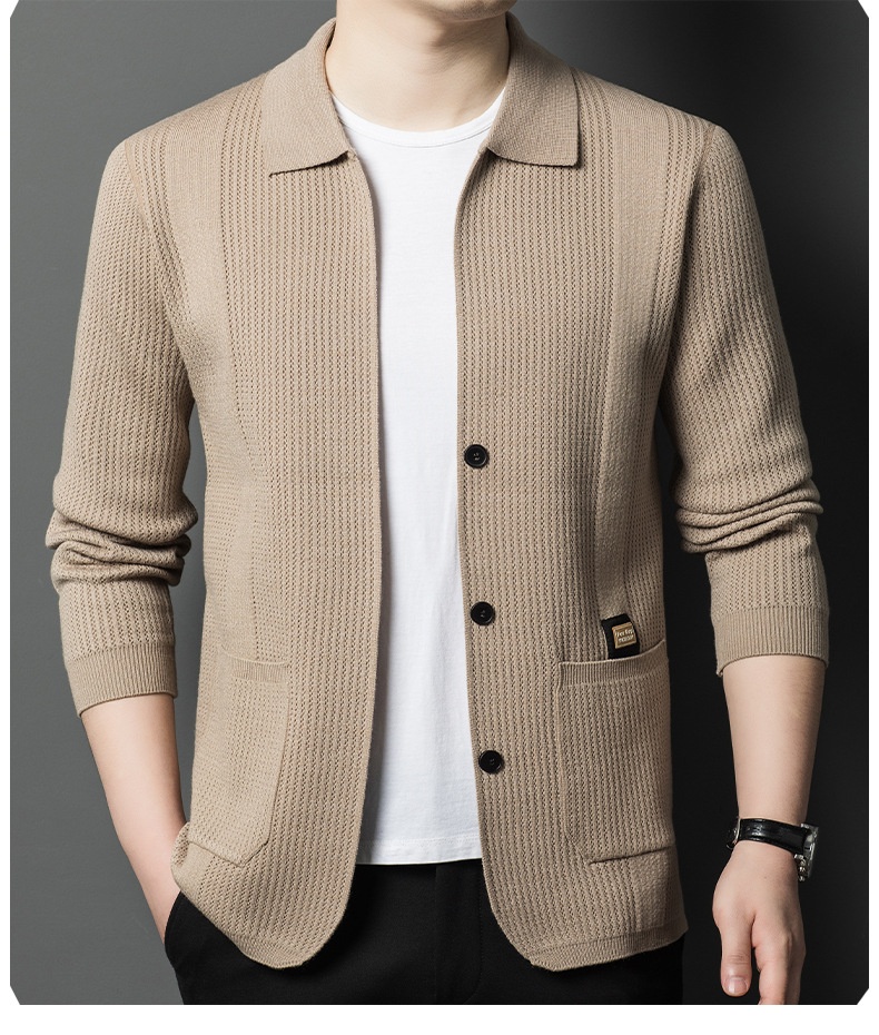 Men's Button Up Collared Knit Cardigan Sweater
